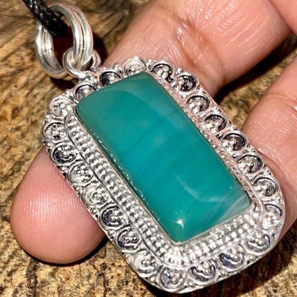 Rectangular Green Botswana Pendant 2” - Picture 2 of 15